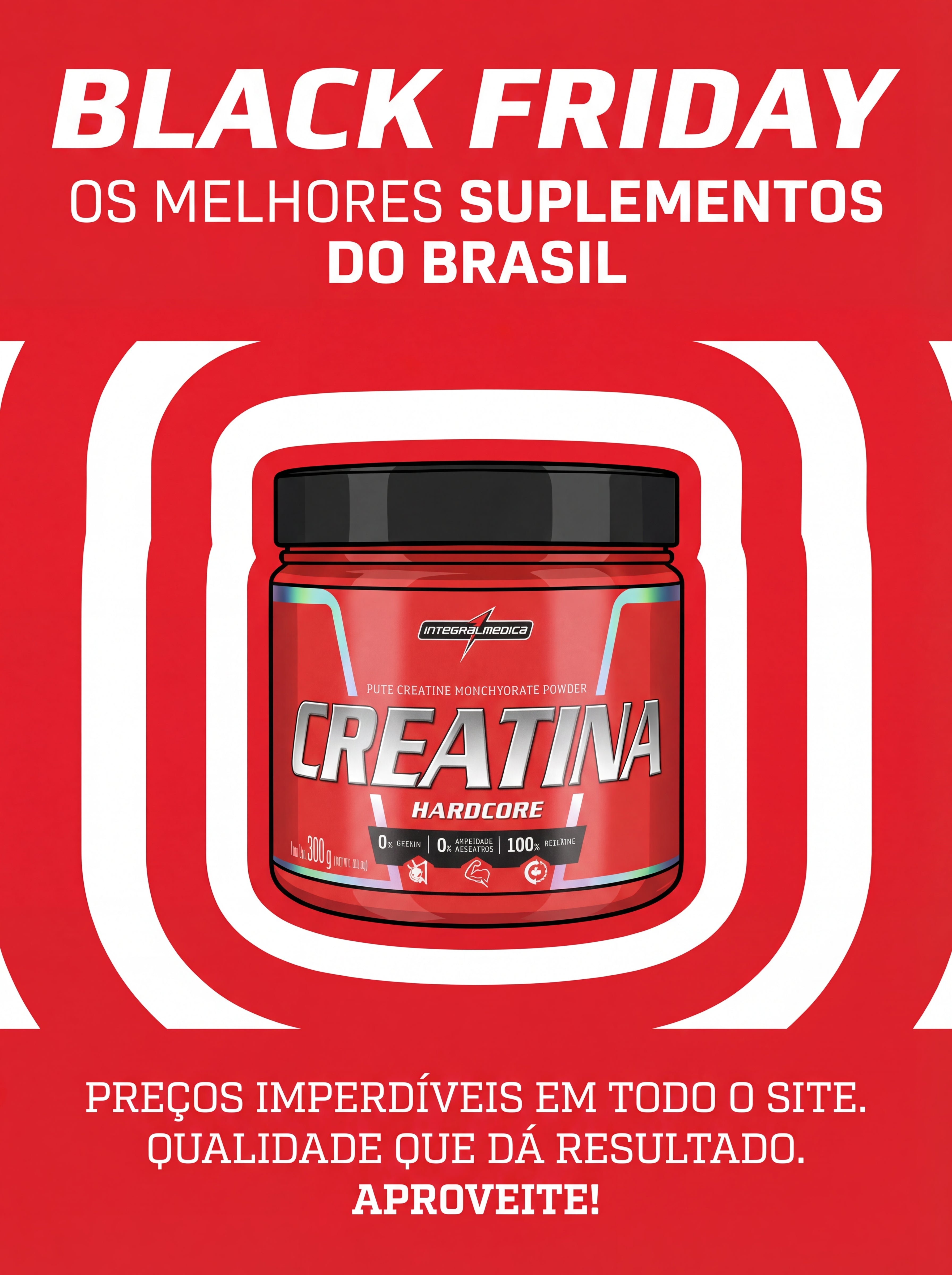 Creatina 100% Pura 300g Hardcore