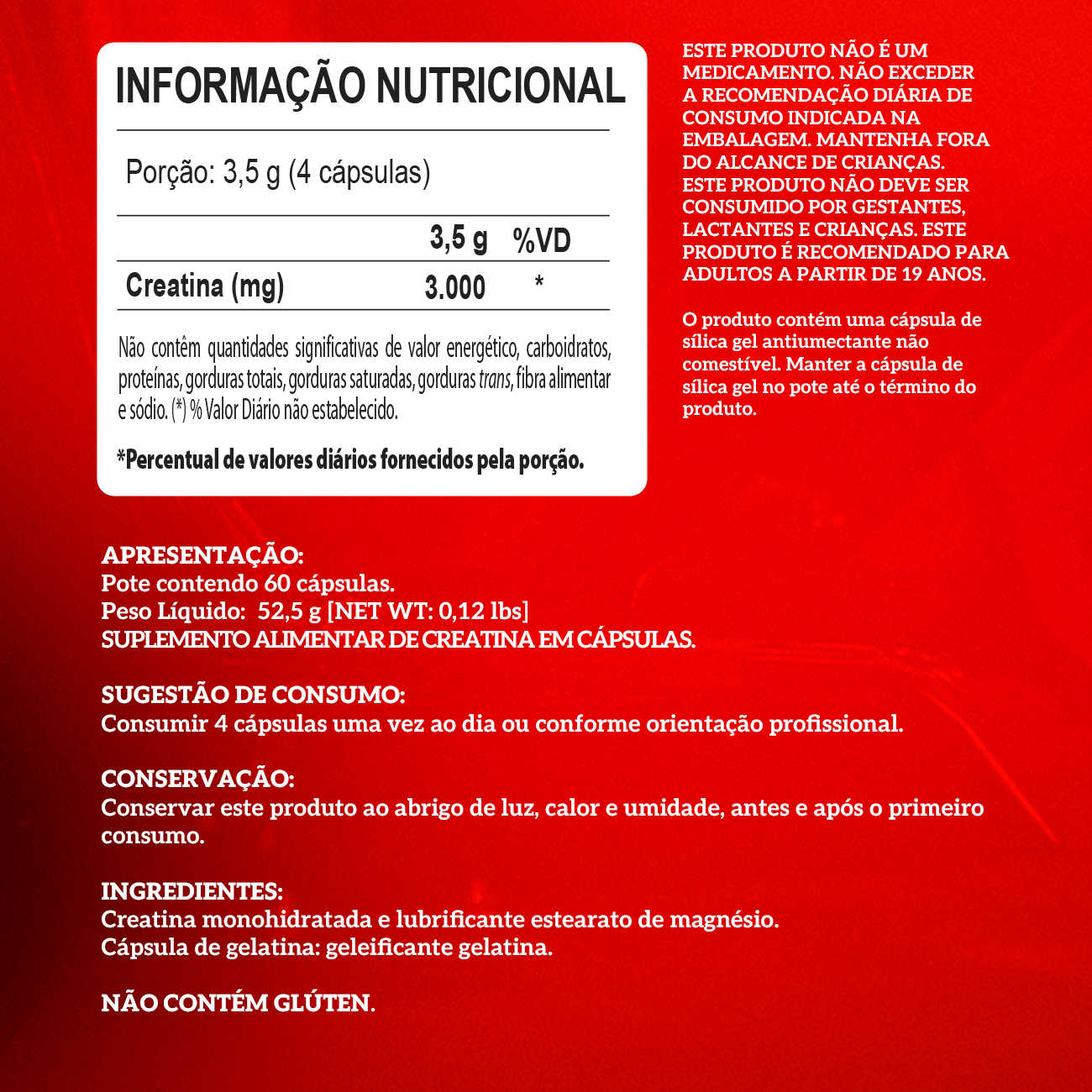 Creatina 100% Pura 60 Cápsulas